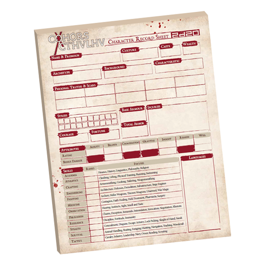 Cohors Cthulhu Character Sheet Printed Pad